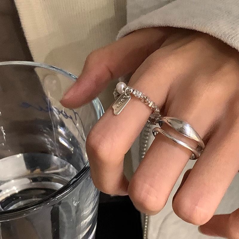 925纯银不规则碎银子珍珠戒指