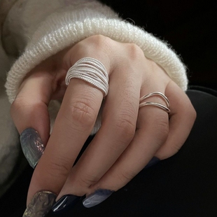 戒指女ins风2025年新款潮小众设计感超多层线股层叠夸张开口指环