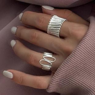 小蛮腰波浪纹戒指女ins2025年新款轻奢时尚小众设计个性开口指环