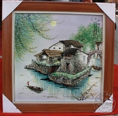 景德镇陶瓷瓷板画壁画中式 名家手绘山水风景画客厅挂画水乡月色