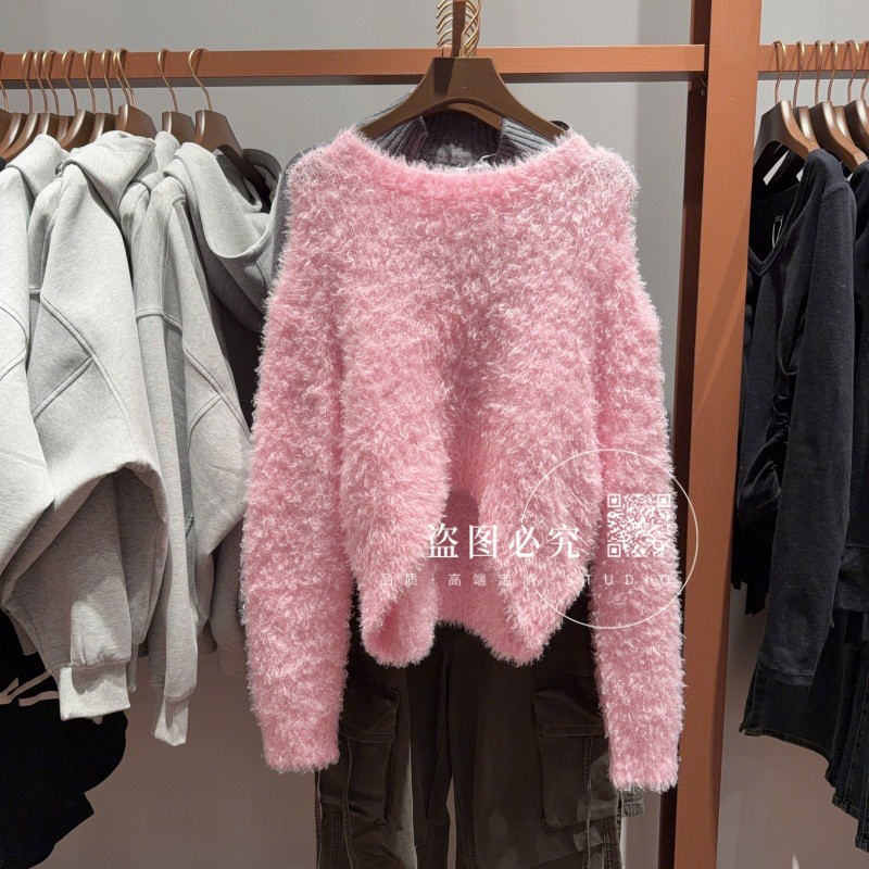 UR UX女装2025秋冬新款时尚百搭减龄休闲多巴胺毛绒短款针织衫
