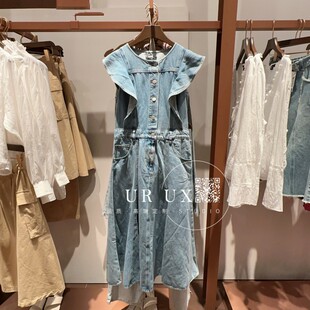 女装 气质新款 ux2025夏季 复古牛仔荷叶边牛仔长裙连衣裙 时尚