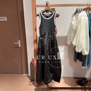 UR UX女装2025春季新款时尚百搭法式撞色领拼接针织无袖连衣裙