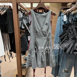 UX女装 新款 2025夏季 连衣裙 时尚 气质减龄休闲撞色格纹系带无袖