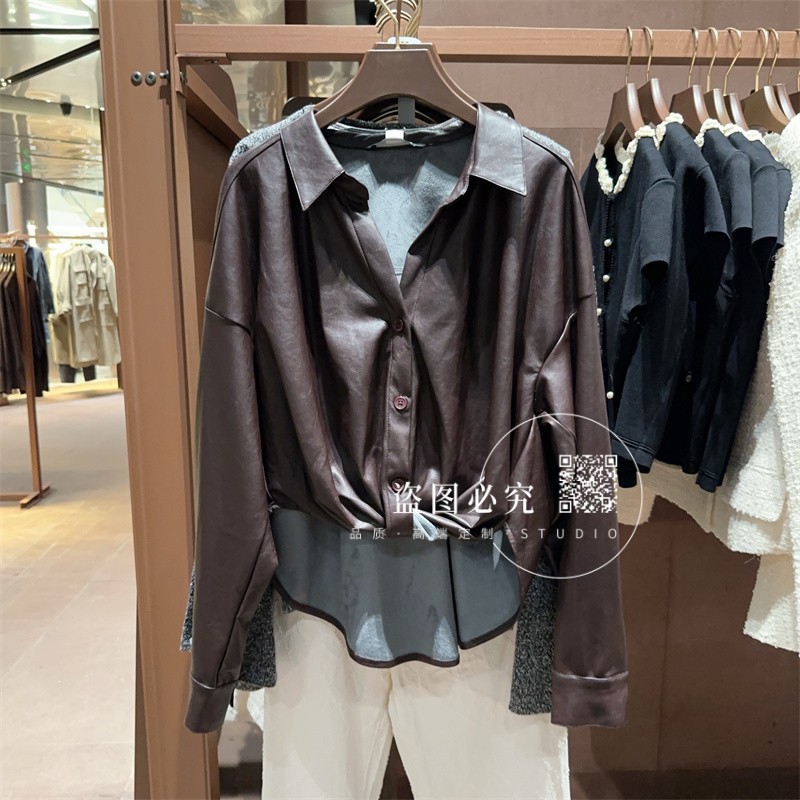 UR UX女装2025秋季新款时尚潮流气质琥珀流光风摩登扭结罩衫衬衫