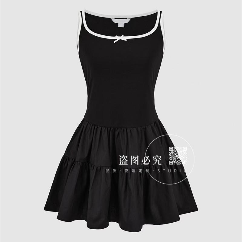 UR UX女装2025夏季新款时尚气质甜美撞色蝴蝶结装饰无袖连衣裙