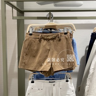 UR UX女装2025秋季新款时尚潮流魅力麂皮绒扣饰腰带超短款短裤