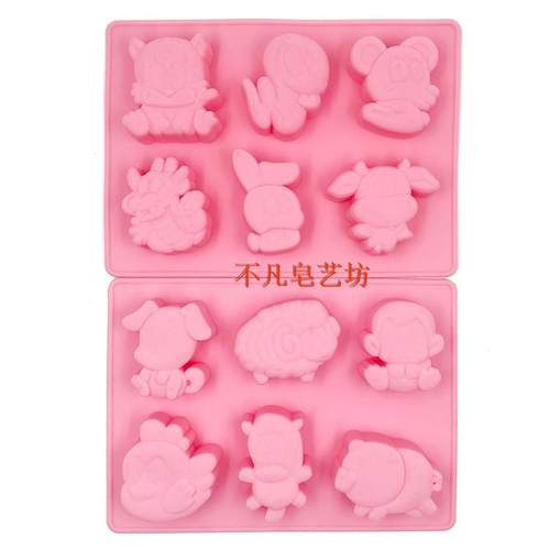 供应烘培DIY硅胶蛋糕雪糕巧克力翻糖手工皂十二生肖一套模具批 发