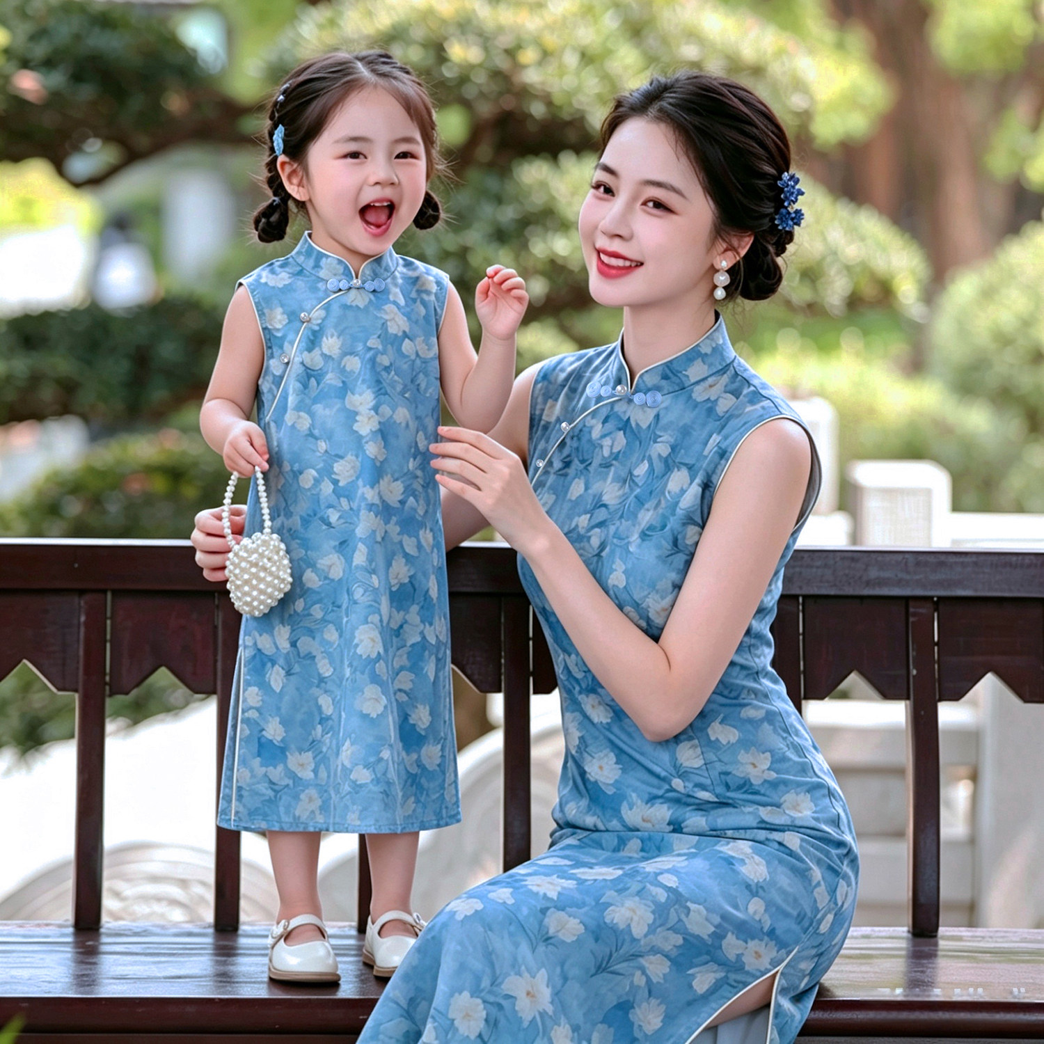 女童旗袍夏季儿童唐装新中式连衣裙亲子装洋气礼服显白古风母女装图片