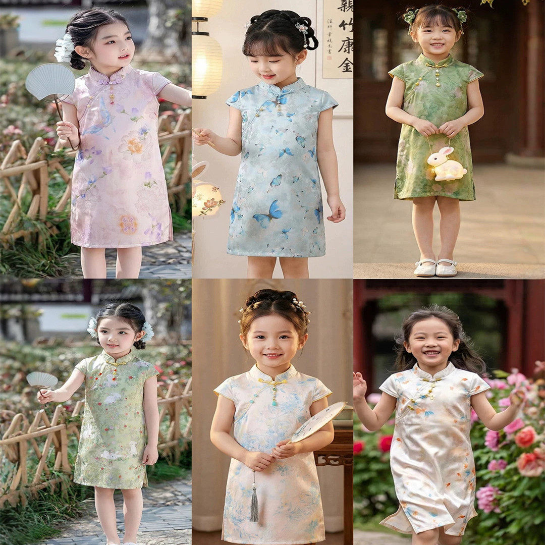 小女孩新中式古筝走秀礼服女童旗袍中国风儿童唐装连衣裙日常送考