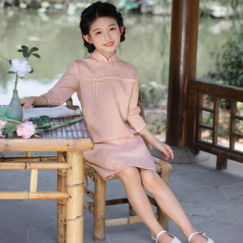 粉色女童旗袍2025新款秋季复古民国小女孩甜美中式立领唐装连衣裙