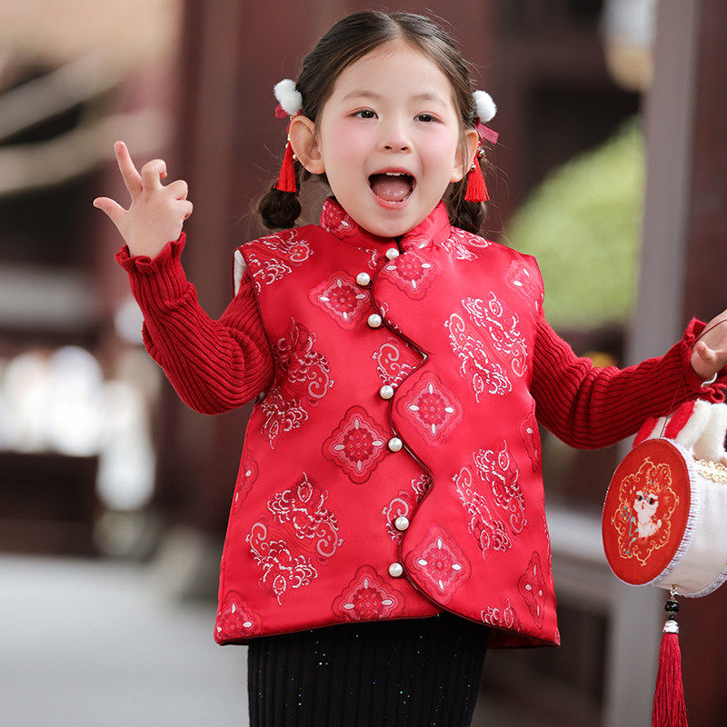 新中式女童拜年服马甲冬新款女孩新中式冬装儿童唐装坎肩背心红色,童装/婴儿装/亲子装,唐装,淘宝优惠券,粉丝福利购,淘宝优惠卷