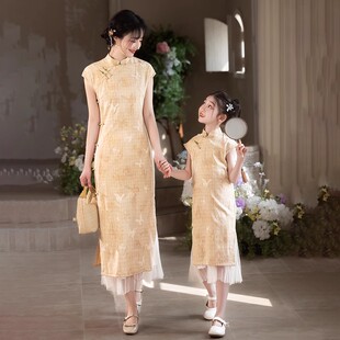 女童旗袍夏季中长款儿童唐装新中式连衣裙亲子装母女洋气礼服显白