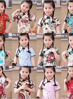 新中式夏棉麻唐装小孩儿童旗袍