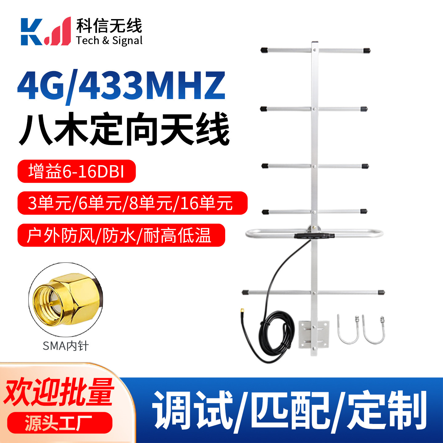 433MHZ八木高增益无线电对讲机数传定向室防水6单元接收发射天线