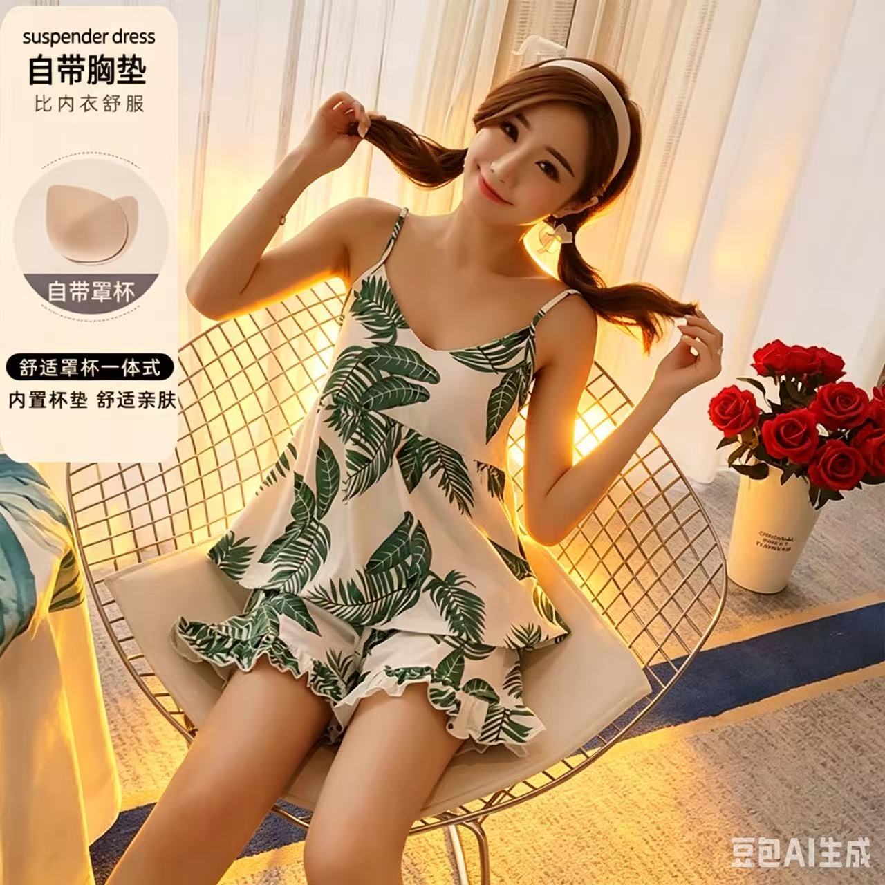 娅比尼睡衣女柔软舒适清凉吊带套
