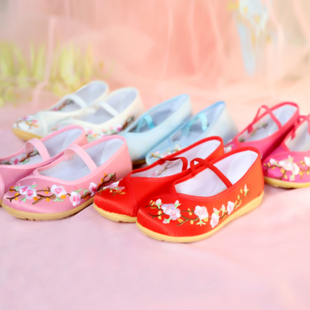 儿童古装汉服女童中国风绣花鞋女孩樱花古典舞蹈鞋古风梅花鞋白色