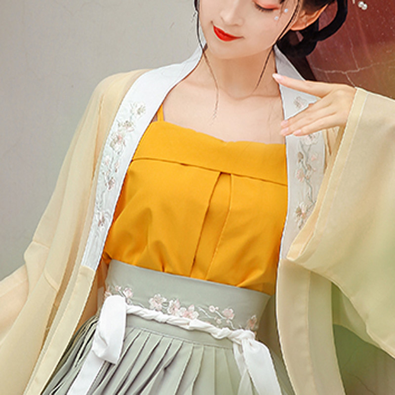 汉服女齐腰原创汉元素飘逸仙女长袖修身通勤纯色吊带短款古装内搭