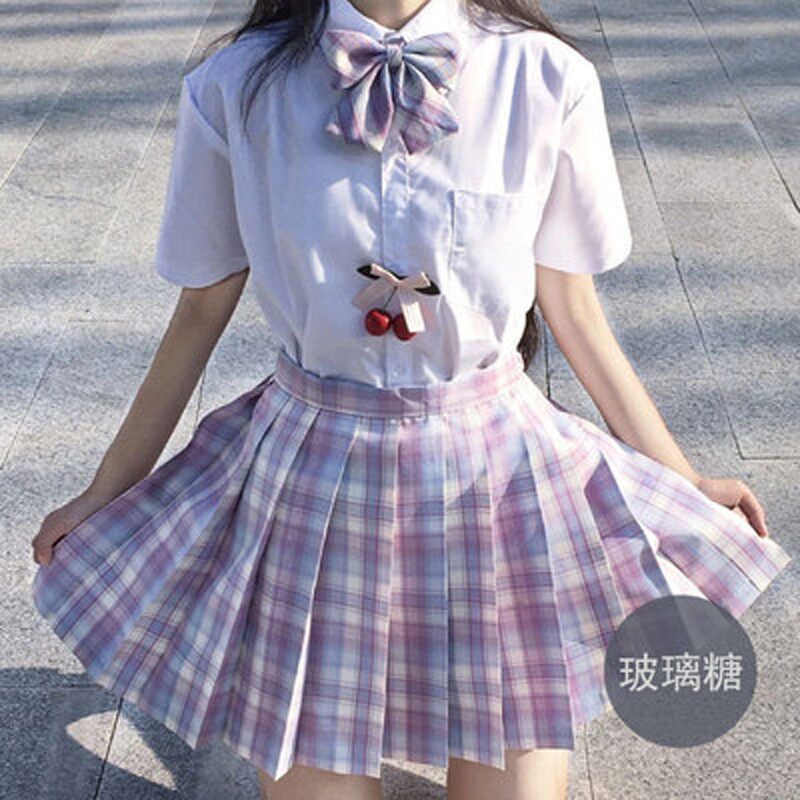 原创JK制服裙正版高腰百褶裙性感短格裙套装日系校供学院风日常夏
