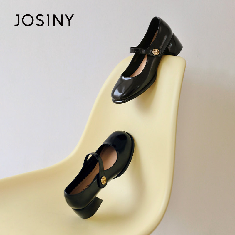 卓诗尼玛丽珍鞋女鞋2023年新款春季粗跟单鞋软皮jk鞋子黑色小皮鞋
