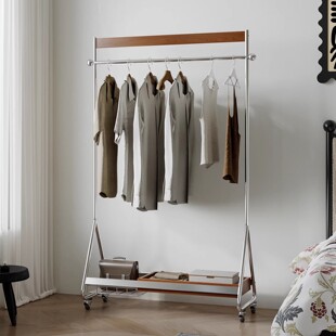 落地式挂衣架可移动收纳卧室家用实木法式简约现代次净中古衣帽架