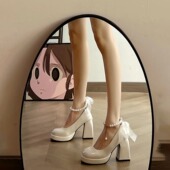 婚纱专用增高鞋 高跟鞋 子厚底白色单鞋 婚鞋 女玛丽珍小皮鞋 粗跟女鞋