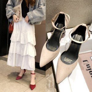 chic凉鞋女鞋2021新款春季韩版时尚细跟尖头浅口高跟鞋一字扣单鞋