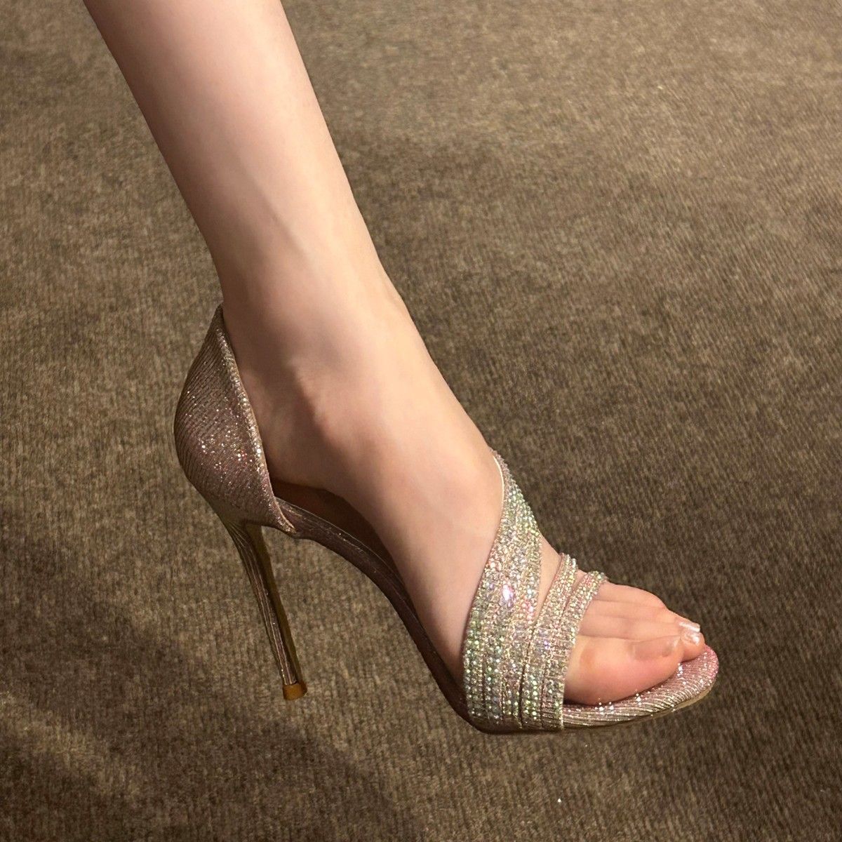 新款不累脚绝美闪片高跟鞋女凉鞋