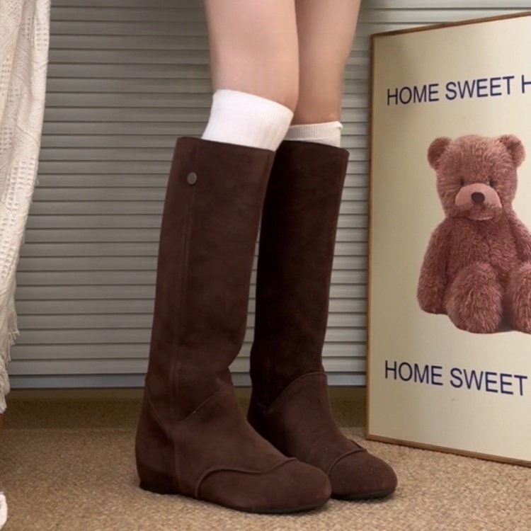 内增高绒面堆堆高筒靴女2025秋冬新款复古平底长筒靴美拉德女靴子,女鞋,时装靴,淘宝优惠券,粉丝福利购,淘宝优惠卷