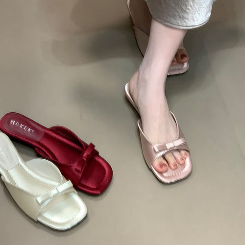 甜美蝴蝶结防滑坡跟女夏一字拖