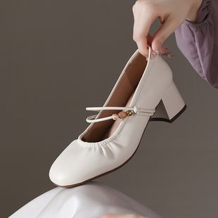 气质小皮鞋 玛丽珍女鞋 女中跟百搭法式 子2025春秋新款 粗跟浅口单鞋