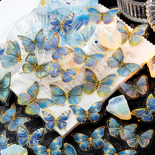 雾面pet烫金蝴蝶贴纸ins高颜值手帐素材痛包diy材料拍照道具 朝雨