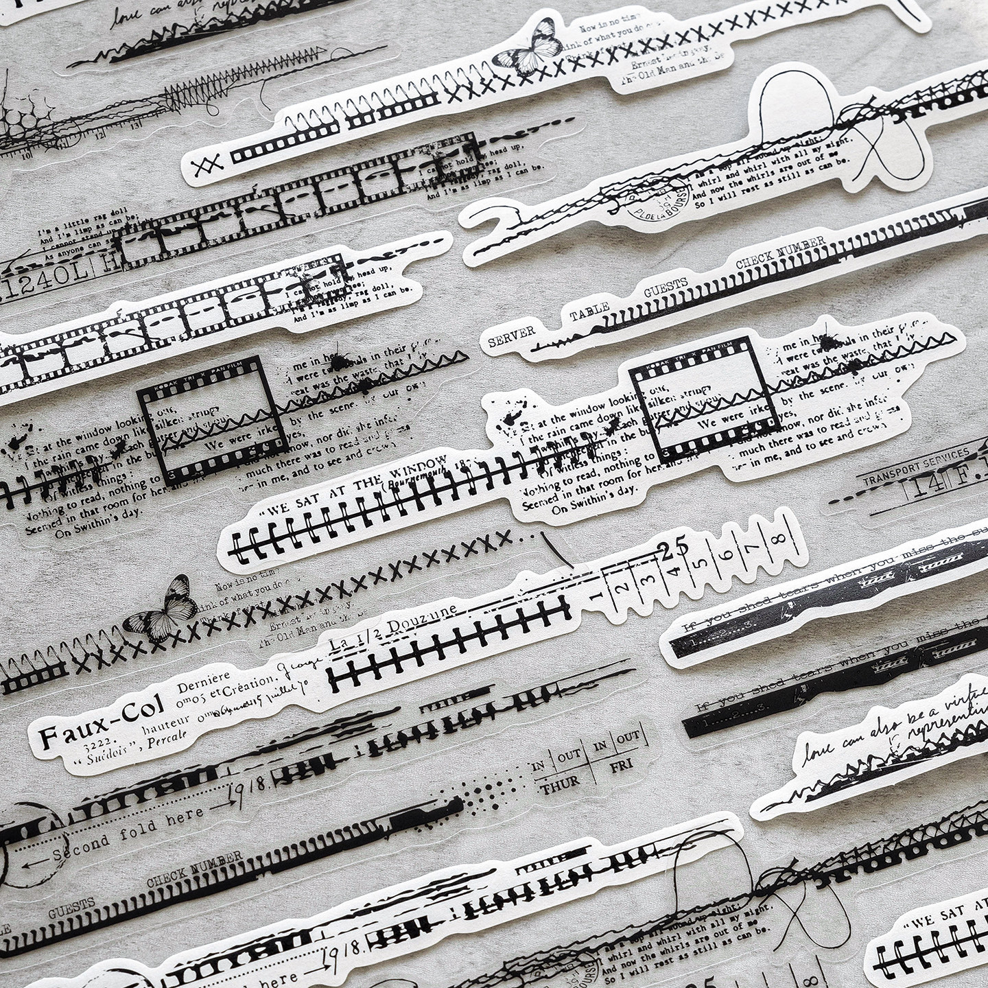 复古双材质长条贴纸高颜值数字标签尺子边框素材diy手帐装饰贴画