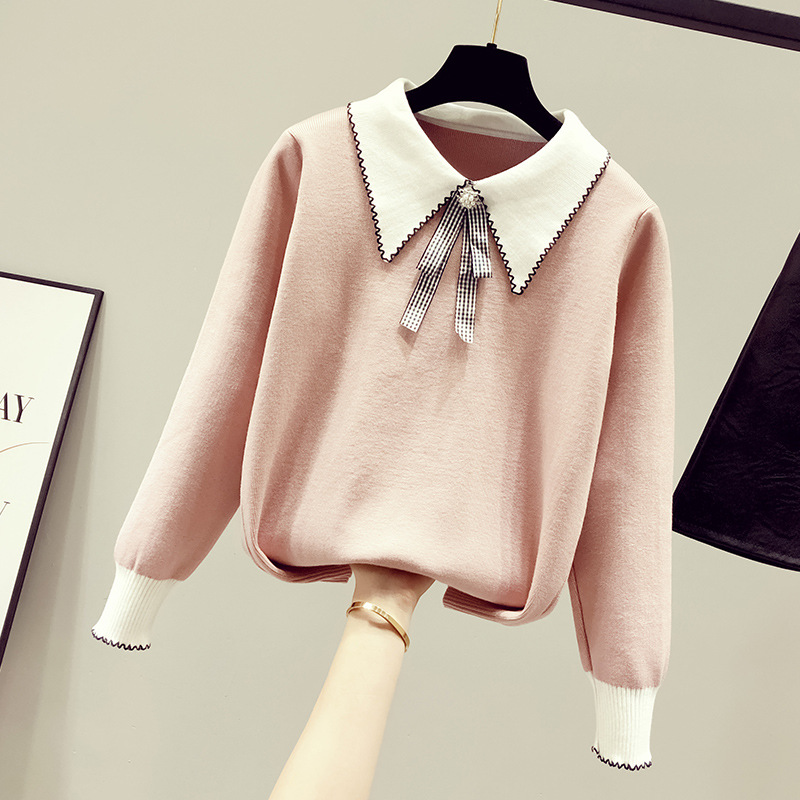 打底衫外套娃娃领百搭女士毛衣