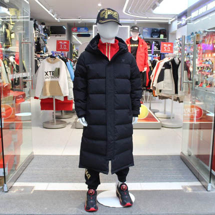 特步儿童连帽长款羽绒服冬季加厚超长款鸭绒保暖外套6754251A4134