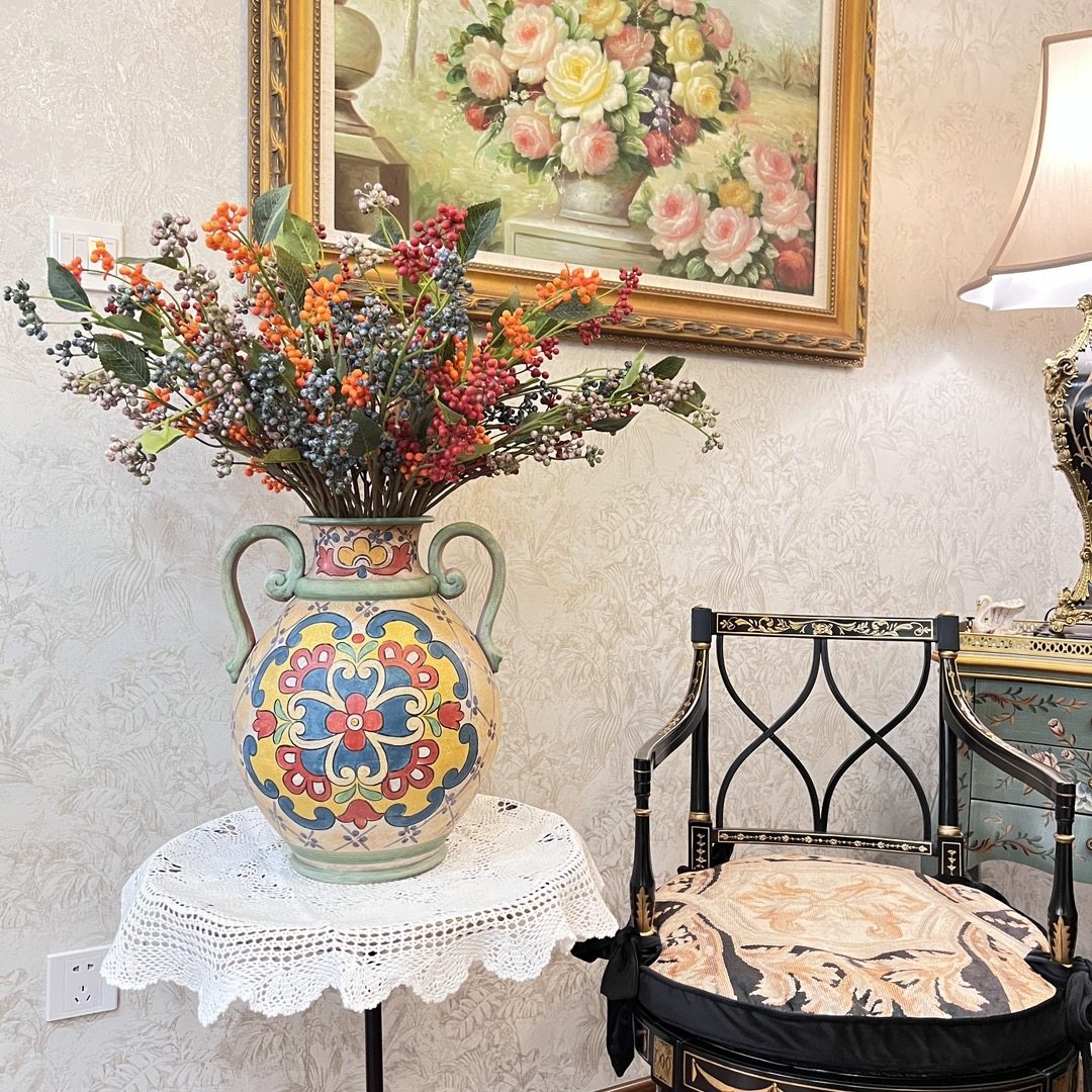 美式复古手绘花瓶搭配仿真花卉套装家饰软装搭配套装,家居饰品,家饰软装搭配套装,淘宝优惠券,粉丝福利购,淘宝优惠卷
