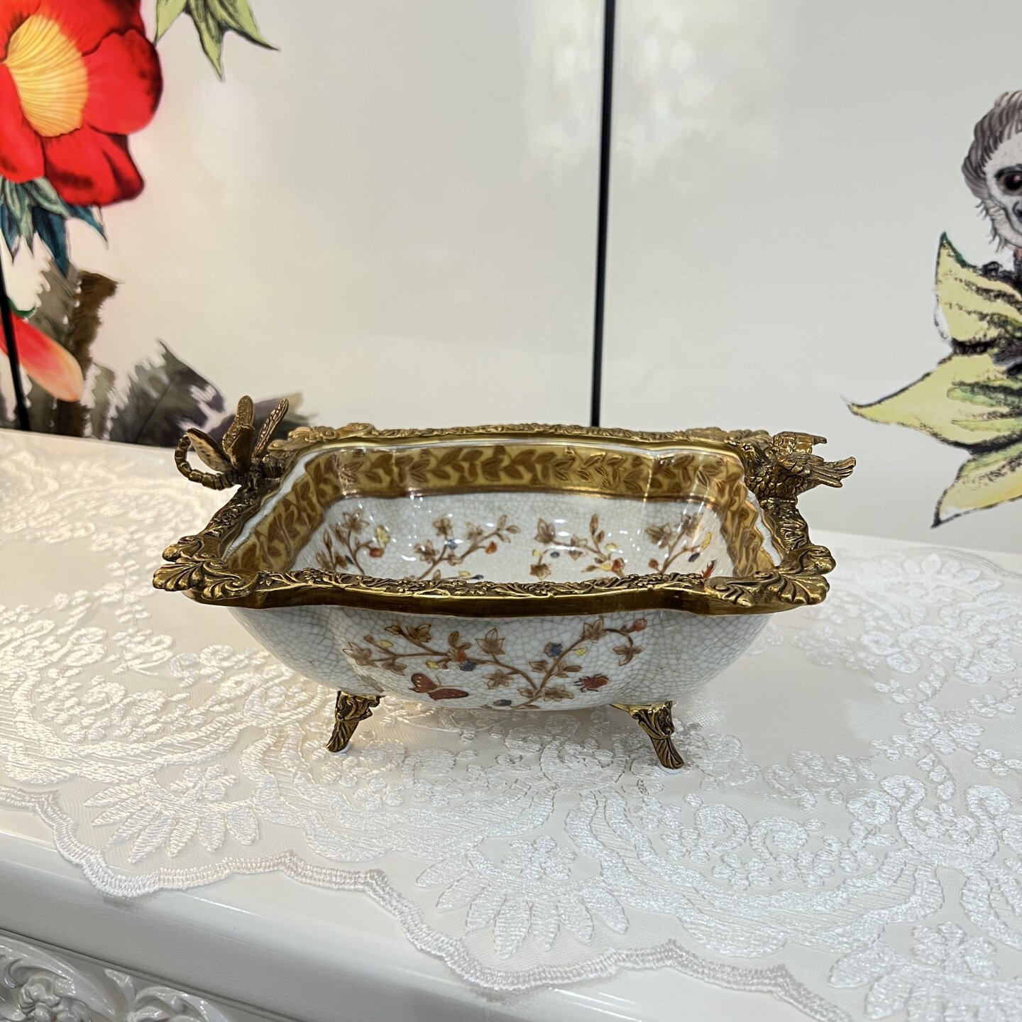 花蹊蝶踪法式新古典瓷配铜彩绘小果盘饰品多用盘