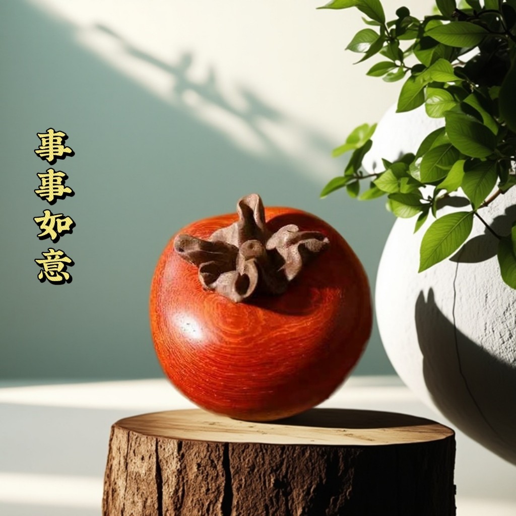 红花梨木雕事事如意柿子木质手把件文玩茶桌客厅好柿花生摆件饰品