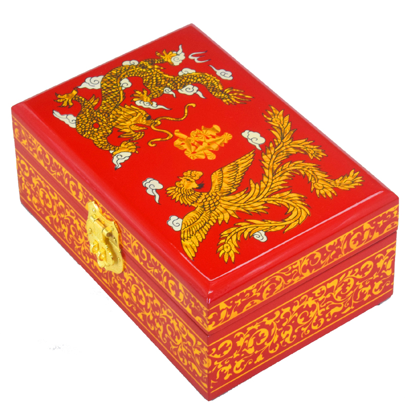 中式新娘结婚陪嫁三金提亲彩礼订婚礼金回礼木质首饰盒送闺蜜红色-封面