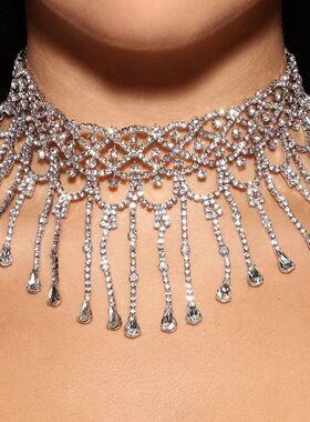 欧美时尚镂空花纹颈链流苏短项链