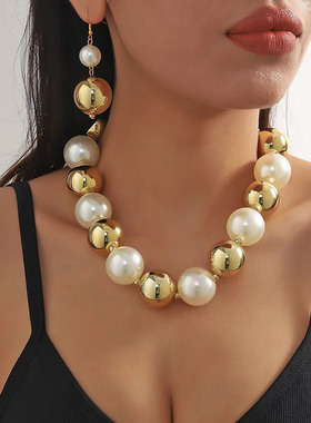 人造仿珍珠塑料水波链女圆珠项链