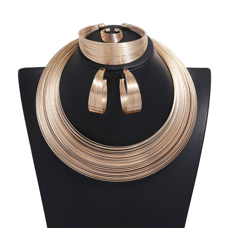 欧美夸张金属开口项圈耳钉戒指手镯套装时尚简约礼服项链女士饰品