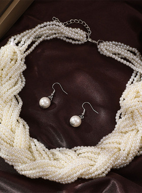 欧美夸张复古粗麻花多层颈链女时尚百搭个性奢华短项链礼服配饰品