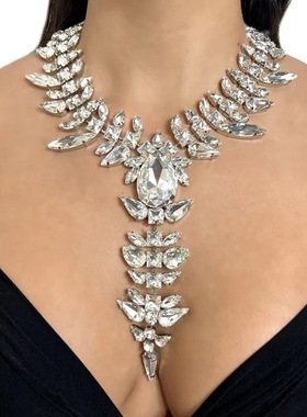 水晶玻璃水波链女超闪锁骨项链