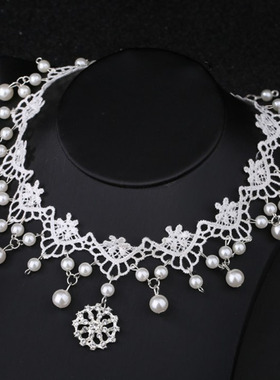 choker新娘婚纱花朵蕾丝珍珠吊坠