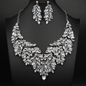 欧美夸张新娘饰品短项链耳环套装 女轻奢气质名媛风锁骨链演出配饰