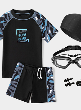 青少年儿童泳衣男童胖男孩小初中学生专业训练考试游泳衣分体套装