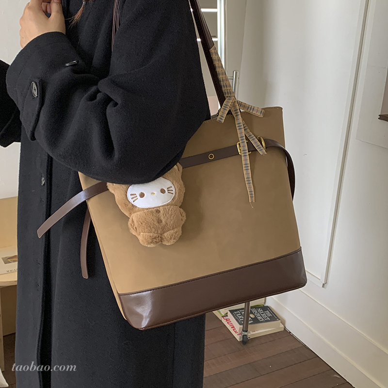 复古大容量托特包通勤双肩包