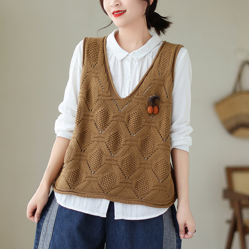 春季新款宽松复古针织衫马甲女休闲纯色无袖毛衣百搭背心打底上衣