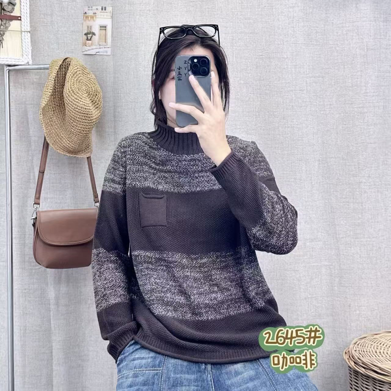 春季新款复古高领毛衣女宽松显瘦休闲长袖针织衫上衣女棉线打底衫
